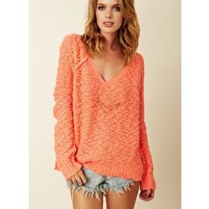 Free People 2021 Trend Textured Teddy Cozy Coral Songbird Slouchy Pullover